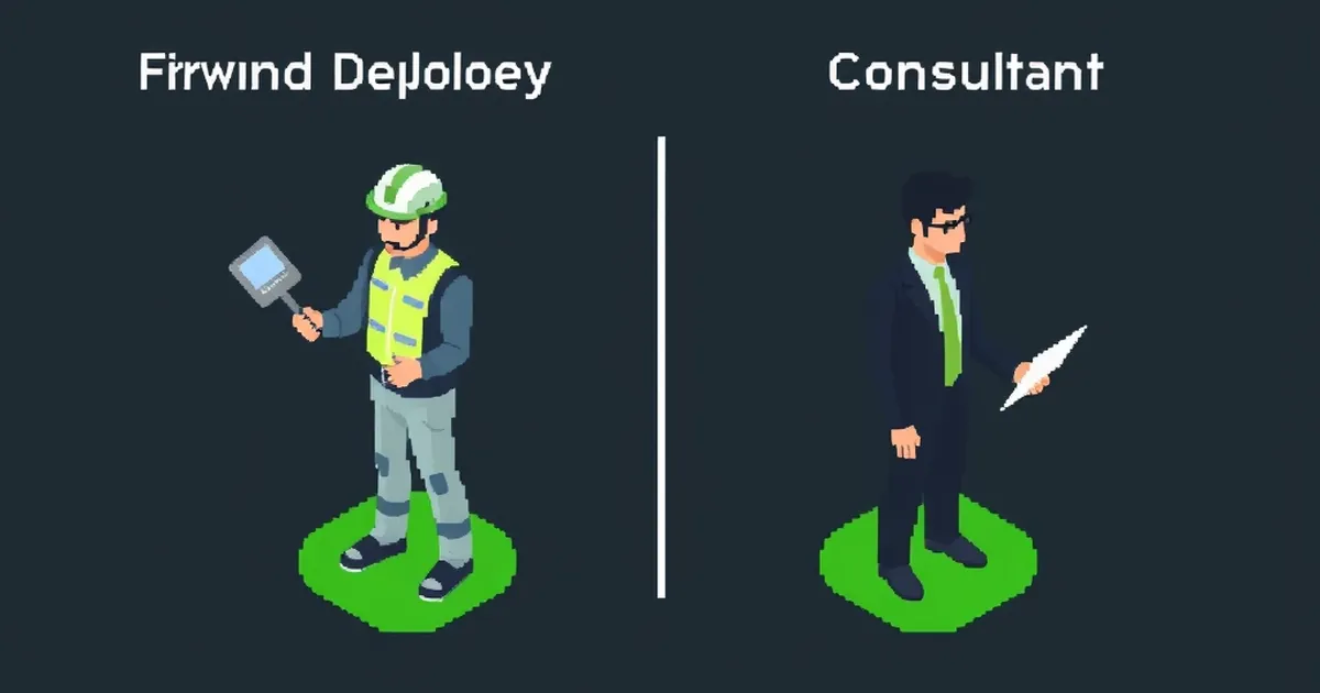Forward Deployed Engineer vs Solutions Engineer vs Consultant, pixel-art illustration
